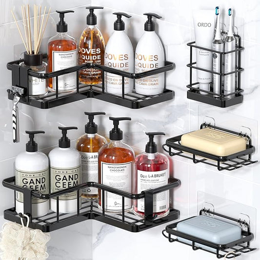 YASONIC Corner Shower Caddy, 5-Pack Adhesive Rustproof Stainless Steel Shower Organizer with Soap Holder, No Drilling Shower 