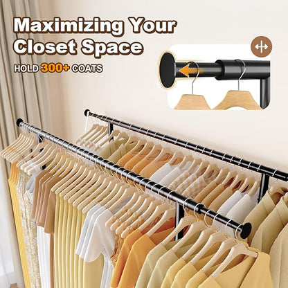 HOKEEPER Clothes Rack Heavy Duty Clothing Rack Load 650 LBS Collapsible Garment Rack with Wheels Double Rod Coat Rack for Han
