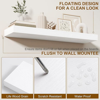 Fun Memories Floating Shelves for Wall, 55Inch Floating Shelves Set of 2, Hanging Shelf with Invisible Brackets, Wood Shelves