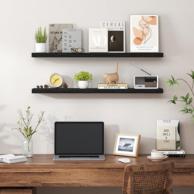 Heimlove 36 Inch Floating Shelves for Wall,Mounted Storage & Display Wood Shelves with Invisible Brackets,Hanging Shelf for B