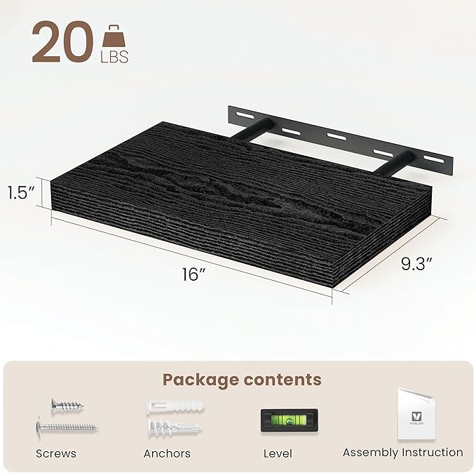 Vivelove Floating Shelves 16 Inch, Wall Shelves Over Toilet with Invisible Brackets for Bathroom Living Room Kitchen Bedroom 