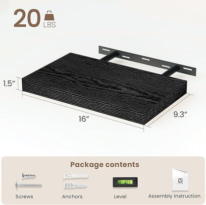Vivelove Floating Shelves 16 Inch, Wall Shelves Over Toilet with Invisible Brackets for Bathroom Living Room Kitchen Bedroom 