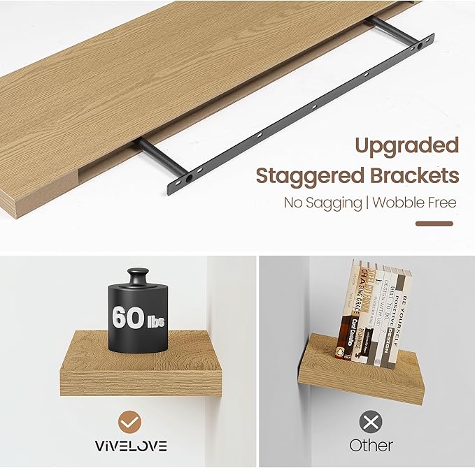 Vivelove 55 Inch Floating Shelves for Wall, 55x9 Display Shelves for Bathroom Living Room Kitchen Bedroom Office Farmhouse Ho