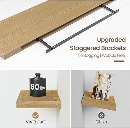 Vivelove 55 Inch Floating Shelves for Wall, 55x9 Display Shelves for Bathroom Living Room Kitchen Bedroom Office Farmhouse Ho