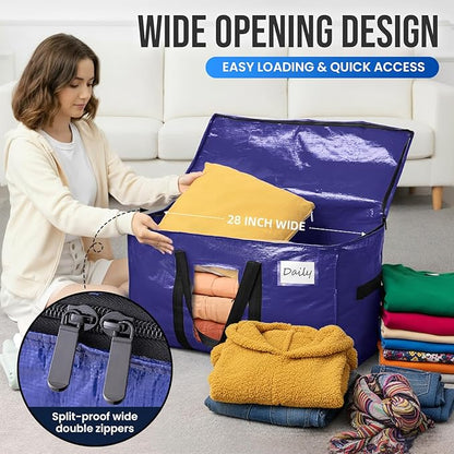 TAILI 8 Pack Dark Blue Extra Large Moving Bags, Heavy Duty Totes with Visible Window, Wrap Around Handles, Great for Storage