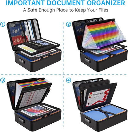 ENGPOW 5200℉ Soft Case Fireproof Document Box with Lock,Fireproof Box with 25 Colorful Pocket Accordion File Folder,Fireproof