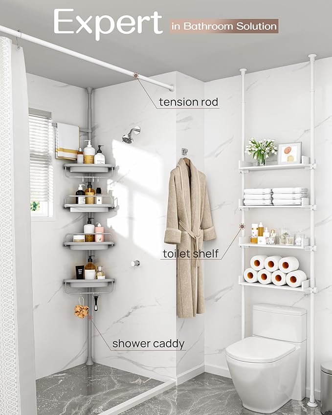 ALLZONE Rustproof Shower Caddy Corner for Bathroom,Bathtub Storage Organizer for Shampoo Accessories,4-Tier Adjustable Shelve