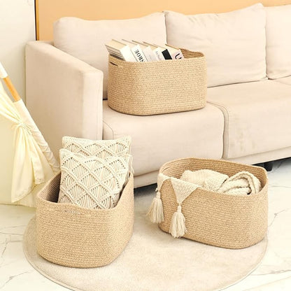 ICERZCZ Large Storage Baskets for Organizing Shelves, Woven Cotton Rope Bins for Baby Nursery Organization, Book Toy Towel Or