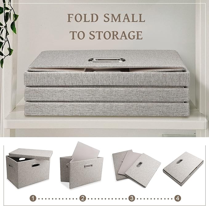 Graciadeco Large 17 36 Quart Collapsible Stackable Storage Bins with Lids, 1 Pack Beige Foldable Fabric Closet Storage Boxes 