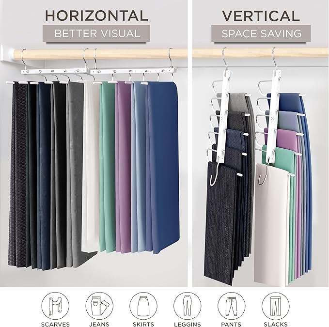 MORALVE Pants Hangers Space Saving - 2 Pack European Beechwood Scarf and Jean Hangers - Closet Organizer and Space Saver Pant