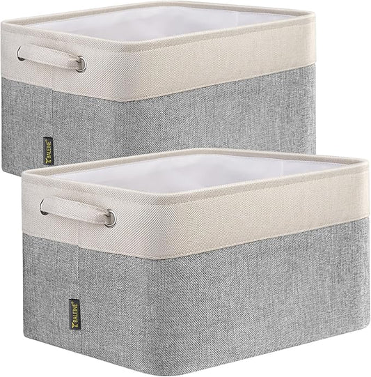 BALEINE 2 Pack Fabric Closet Storage Bins for Shelves, Linen Closet Organizers and Storage, Decorative Baskets for Organizing