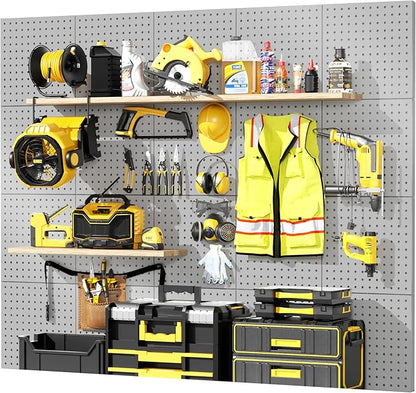 Peg Board, 6PCS Metal Pegboard, Heavy Duty Pegboard Wall Organizer with Frame. Pegboard for Walls, Garage, Workbench, Craft R