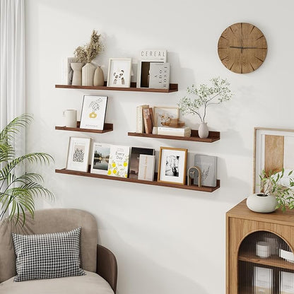 Axeman Picture Ledge Shelf | 24 Inch Walnut Floating Shelves Set of 3 | Rustic Wood Wall Shelves with Lip | 24" Walnut Pictur