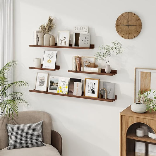 Axeman Picture Ledge Shelf | 24 Inch Walnut Floating Shelves Set of 3 | Rustic Wood Wall Shelves with Lip | 24" Walnut Pictur