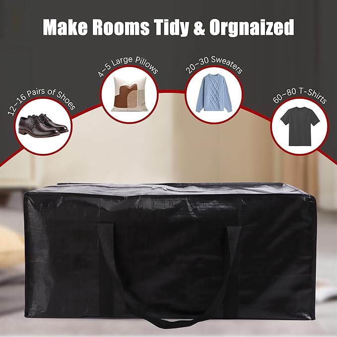 PANDA JOYS Extra Large Moving Bags with Zippers & Carrying Handles, Heavy-Duty Storage Tote for Space Saving Moving Storage, 