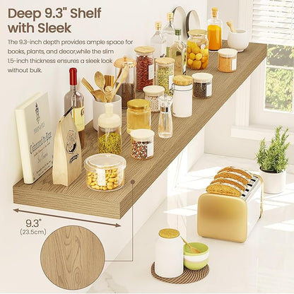 Vivelove 48 Inch Floating Shelves for Wall, 48x9 Display Shelves for Bathroom Living Room Kitchen Bedroom Office Farmhouse Ho