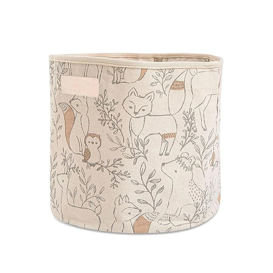 Crane Baby Woodland Nursery Basket, Animal Nursery Decor, Fabric Storage Bin, Collapsible Forest Decor, Hamper with Handles f