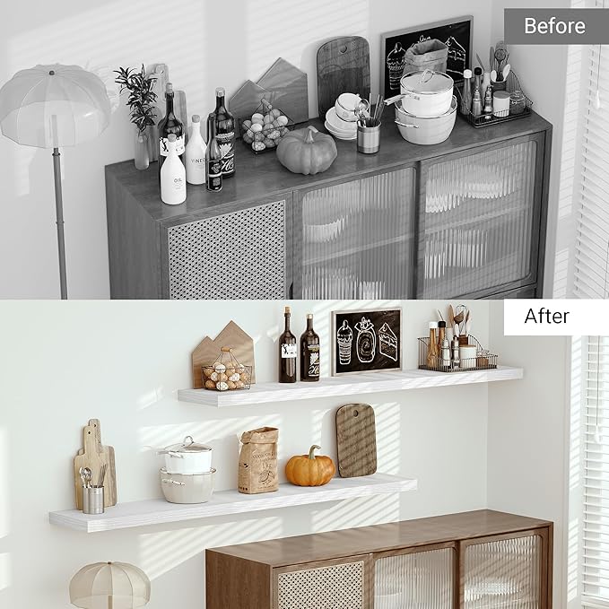 Vivelove 12 in Deep Floating Shelves for Wall, 72" x 12" x 2" Shelves for Room Wall Mounted, 2 Inch Thick Shelf for Bathroom 