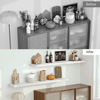 Vivelove 12 in Deep Floating Shelves for Wall, 72" x 12" x 2" Shelves for Room Wall Mounted, 2 Inch Thick Shelf for Bathroom 