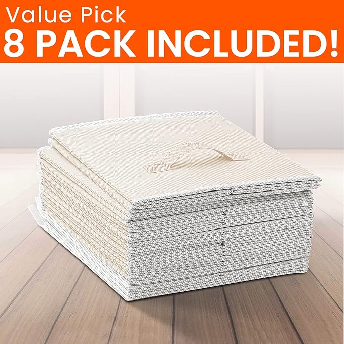 Criusia Large Storage Cubes - 13 Inch Heavy Duty Fabric Storage Bins for Shelves Closet, Cube Organizer - 8 Pack Collapsible 