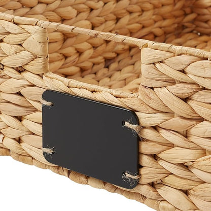 Casafield Set of 4 Water Hyacinth Pantry Baskets, 12-1/2" x 17" x 5", with Chalkboard Labels and Chalk Marker - Natural, Wove