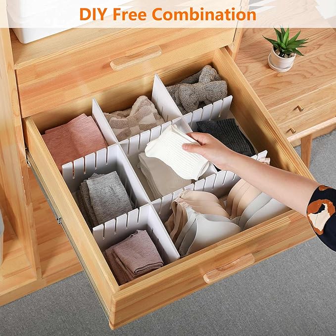 8Pcs Drawer Dividers, 12.6" x 2.76", Thick, DIY Organizer Separator, Large Adjustable Dresser Drawer Organizer for Clothes, B