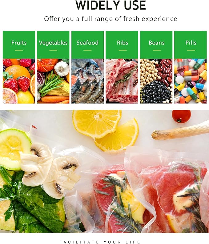 Syntus Vacuum Sealer Bags, 4 Pack 2 Roll 11" x 20' and 2 Roll 8" x 20' Commercial Grade BPA Free Bag Rolls, Food Vac Bags for