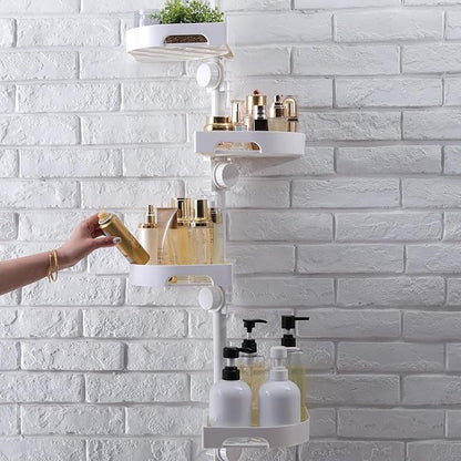 4-Tier Corner Shower Caddy Tension Pole Organizer - Adjustable Rustproof Metal Tension Pole, Plastic Shelves with Safety Guar