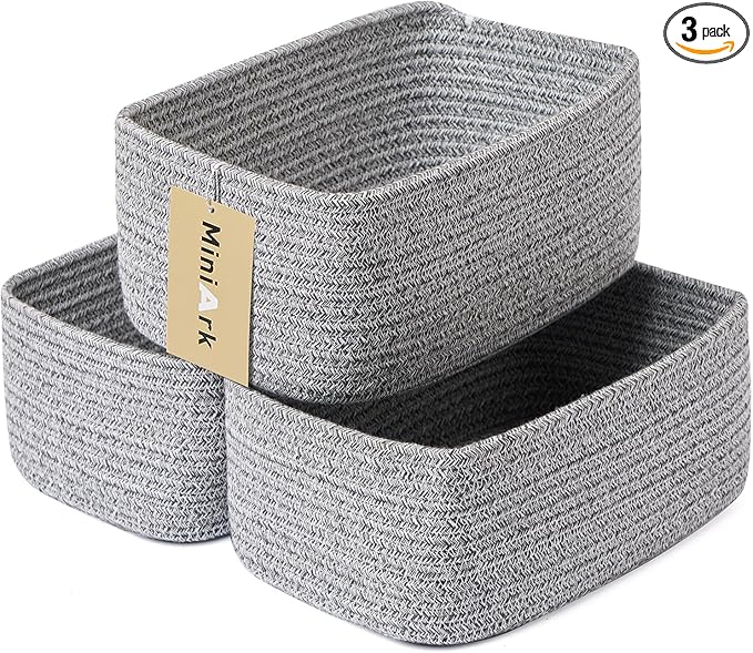 MiniArk Small Storage Baskets for Organizing | Closet Organizer Bins | Shelf Toy Basket | Woven Rope Baskets | Cube Decorativ