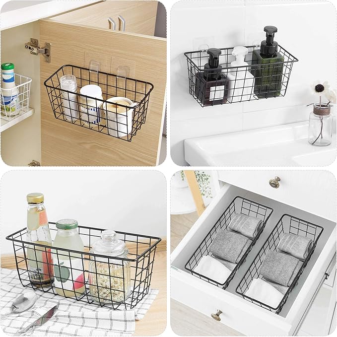 6 Pack Wire Storage Baskets Household Metal Wall-Mounted Containers Organizer Bins for Kitchen Bathroom Freezer Pantry Closet
