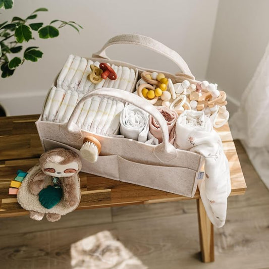 PUTSKA Baby Diaper Caddy Organizer - Nursery Storage Basket for Diaper Station, Baby Basket Shower List and Registry Gift Mus