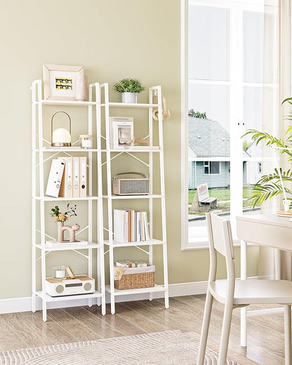 Hzuaneri Ladder Shelf, Bookshelf Bookcase, Freestanding Corner Storage Shelve with 2 Hooks for Home Office, Living Room, Kitc