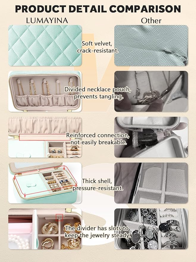 Velvet Travel Jewelry Box with Large Mirror, Double-Layer Jewelry Organizer Case for Women and Girls, Portable Storage Case w