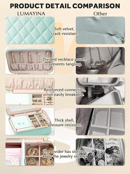 Velvet Travel Jewelry Box with Large Mirror, Double-Layer Jewelry Organizer Case for Women and Girls, Portable Storage Case w