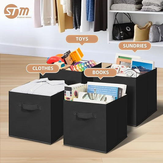 STORAGE MANIAC Storage Cubes, 11 Inch Durable 6 Pack Fabric Foldable Collapsible Bins with Handles for Organization, Closet, 