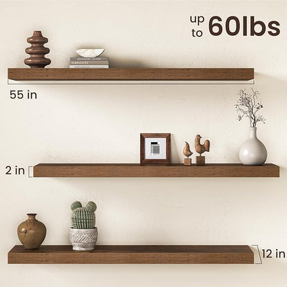 Floating Shelves 55Inch Long, 12 Inch Deep Floating Shelves for Wall, 55 x 12 Large Floating Shelf for Fireplace Mantel, 2" T