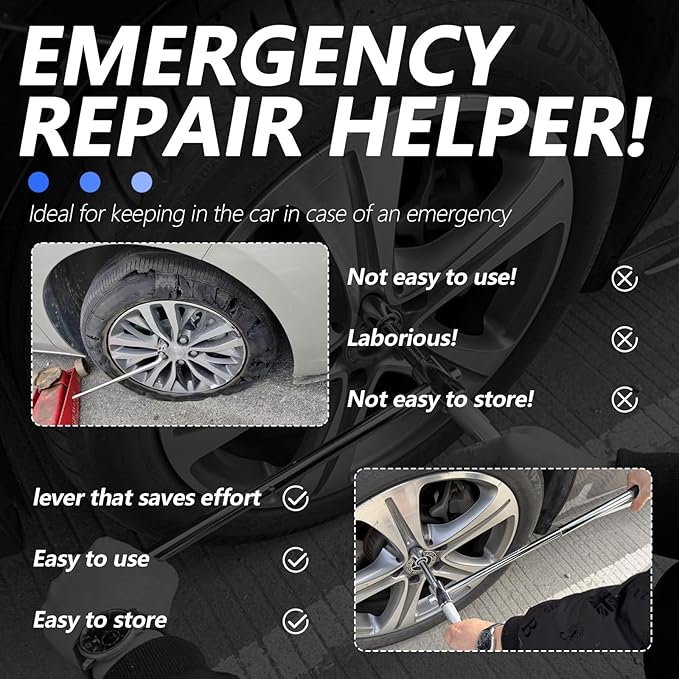 Extended Lug Nut Removal Tool Kit with 4 Way Lug Wrench,23" Telescopic Tire Iron Lug Wrench with 2 Standard Sockets(17,19,21,