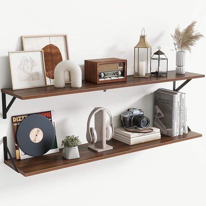 Floating Shelves for Wall,48" Wx8 D Wood Wall Shelves,Hanging Storage Floating Shelf with Metal Brackets,Wide Floating Booksh