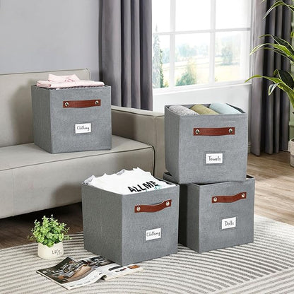 DECOMOMO Storage Bins, Cube Storage Bin with Labels, Fabric Storage Cubes for Shelves (11" / 6pcs, Texture Grey)