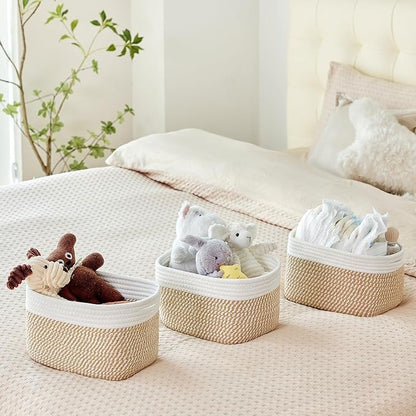 R RUNKA Small Cotton Rope Basket – Storage Bin for Organizing (10.6" x 6.7" x 6.7"), Bathroom Storage Basket for Shelf, Count
