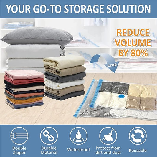 Cozy Essential Vacuum Storage Bags, 80% Compression Vacuum Seal Space Saver Plastic Packaging Bags for Clothes, Blankets, Pil