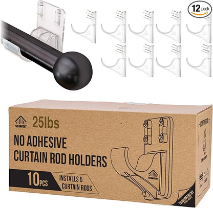 No Adhesive Heavy Duty Curtain Rod Holders with Wide Hook, 5X Stronger Than Adhesive Curtain Rod Hooks,Tension Curtain Rod Br