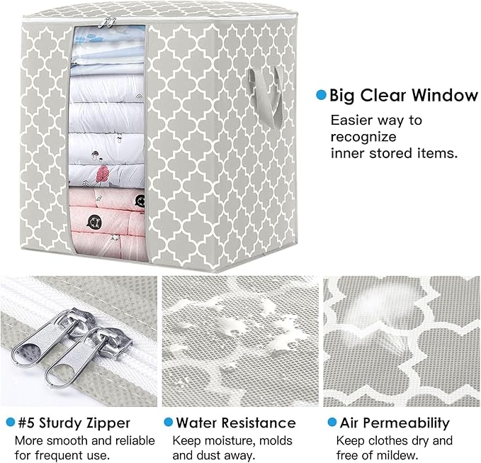 WISELIFE Storage Bags 3 Pack/100L Large Blanket Clothes Organization and Storage Containers for Comforters,Bedding, Foldable 