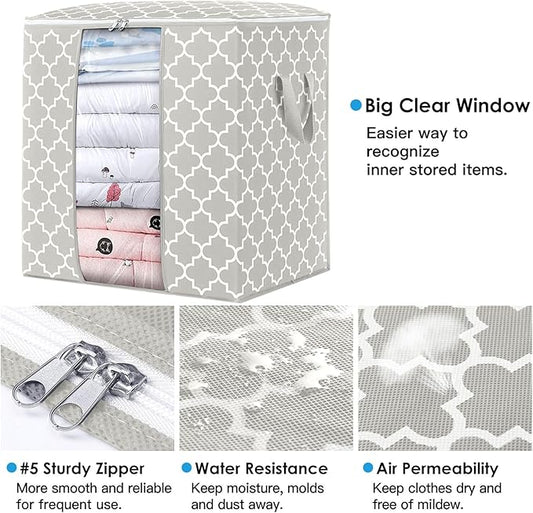 WISELIFE Storage Bags 3 Pack/100L Large Blanket Clothes Organization and Storage Containers for Comforters,Bedding, Foldable 