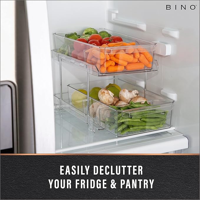 BINO 2 Tier Clear Storage Organizer with Dividers | Slide Out Drawer for Under Sink or Medicine Cabinet | Bathroom Closet, Va