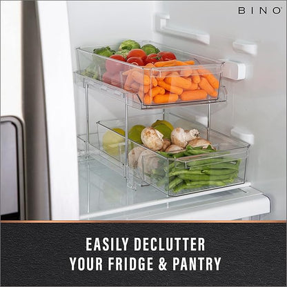 BINO 2 Tier Clear Storage Organizer with Dividers | Slide Out Drawer for Under Sink or Medicine Cabinet | Bathroom Closet, Va