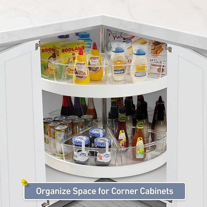 Leeden Lazy Susan Organizer for 26" Diameter Corner Lazy Susan, Plastic Kitchen Cabinet Storage Bins with Handle, 8 Packs, 1/