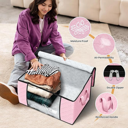Fab totes 6 Pack Clothes Storage, Foldable Thick Fabric Blanket Storage Bags, Containers for Organizing Bedroom, Closet, Clot