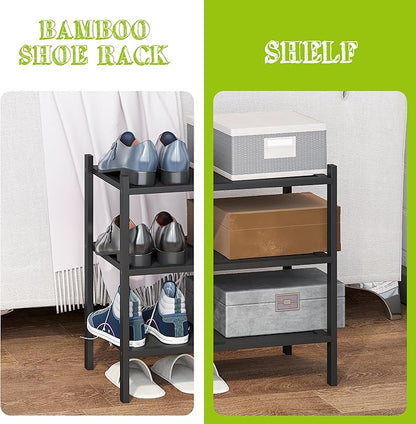 BMOSU 3-Tier Bamboo Small Shoe Rack Premium Stackable Shoe Shelf Storage Organizer for Hallway Closet Living Room Entryway Or