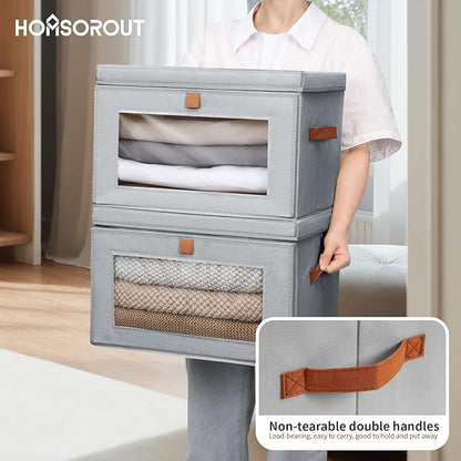Homsorout Large Closet Storage Bins - Collapsible Storage Bins with Handles & Window, Fabric Cube Organizer with Lids, Decora